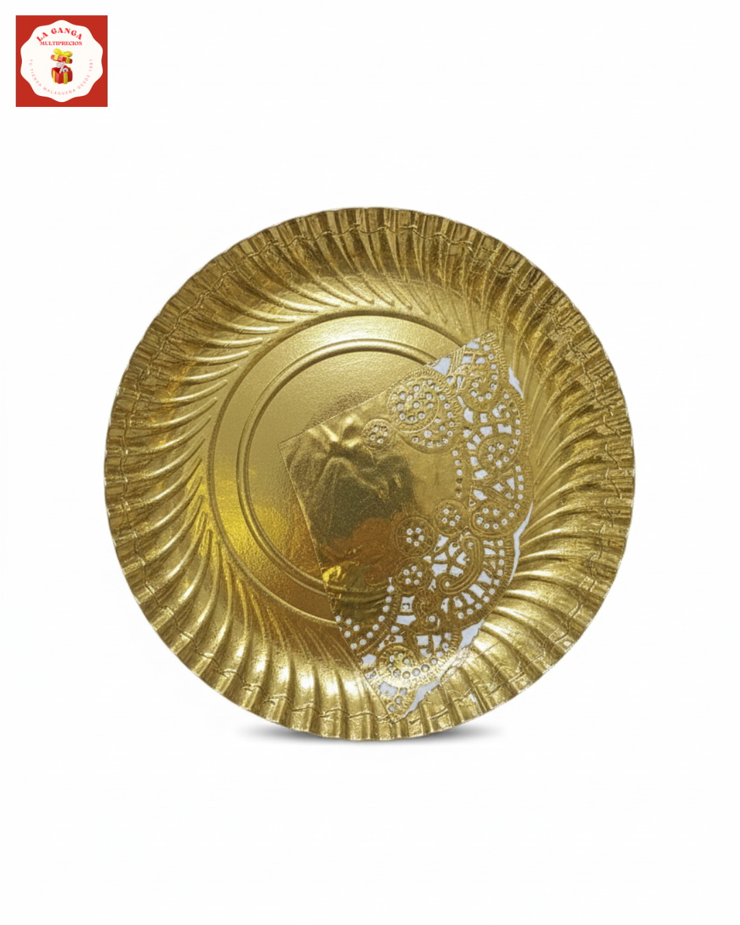 Plato Base Dorado con Blonda - Plato Decorativo Fiestas y Navidad