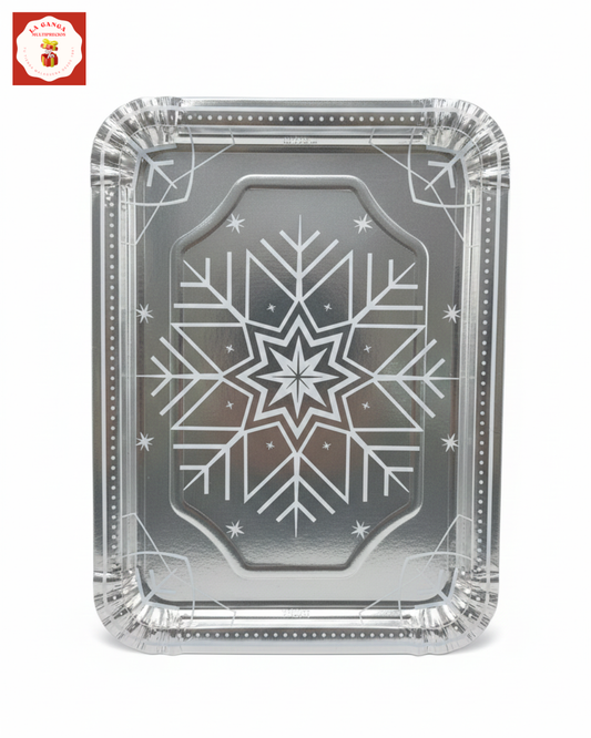 Bandeja Cuadrada Plateada con Decoración - Fuente de Servicio para Fiestas