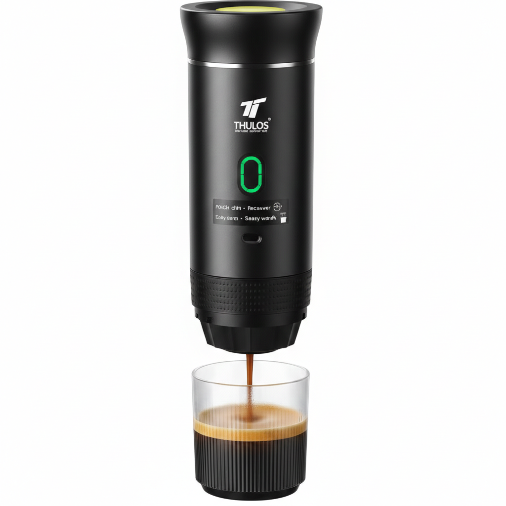 Cafetera portátil, 20 bares de presión. Admite 2 tipos de cápsulas + café molido. THULOS TH-CM06