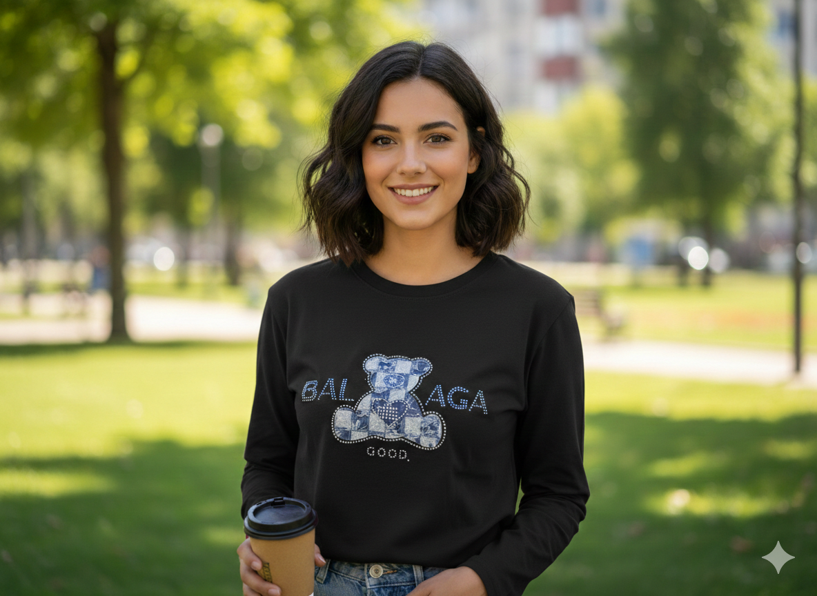 Camiseta de Punto con Silueta de Osito