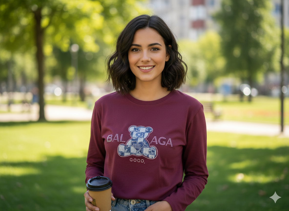 Camiseta de Punto con Silueta de Osito