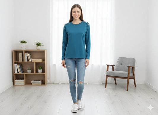 Camiseta de Punto Elegante con Botones en el Hombro