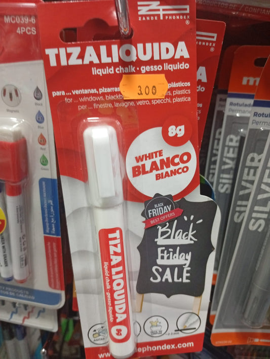 Rotulador Tiza Líquida Blanco para Ventanas y Pizarras