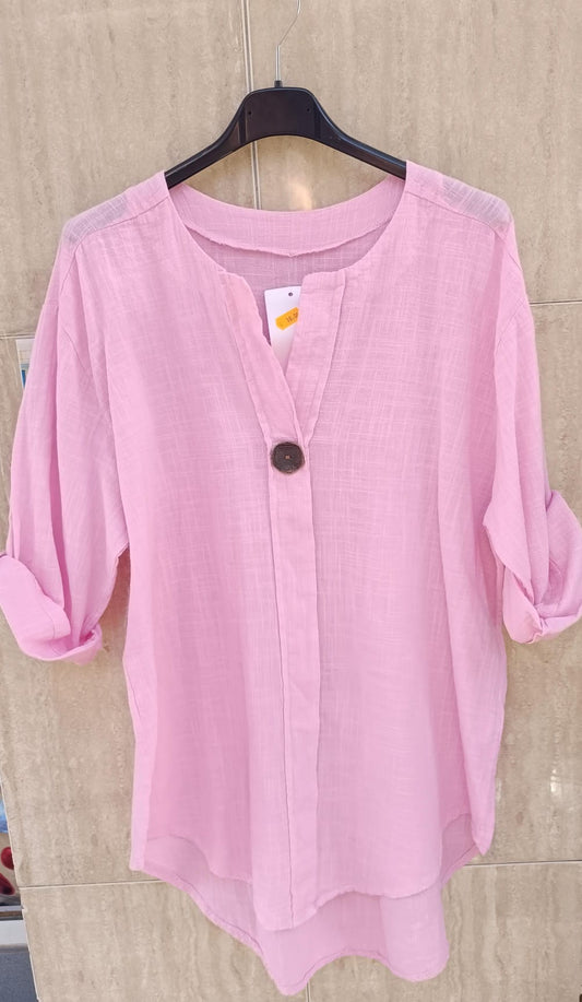 Blusa de Lino Manga Codo con Botón