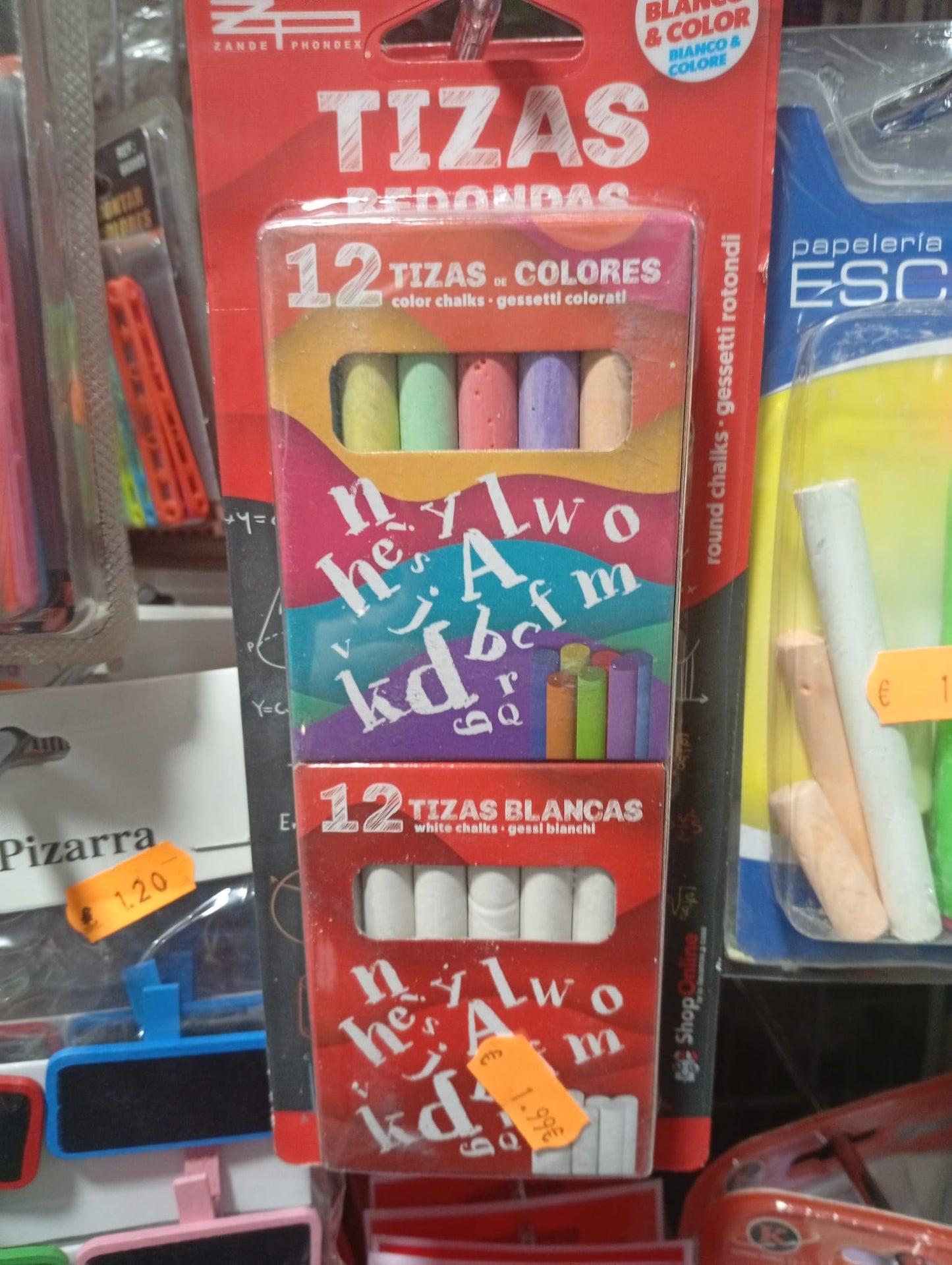 Tizas Escolares - Pack 24 Unidades (12 Colores + 12 Blancas)