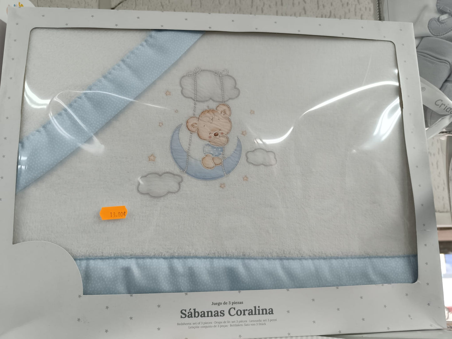 Sábanas de Cuna Celeste con Osito de Coralina